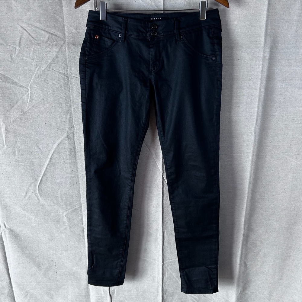 Hudson Jeans Black Coated Skinny‎ Flap Pocket Low Rise Pants Size 28 USA Made